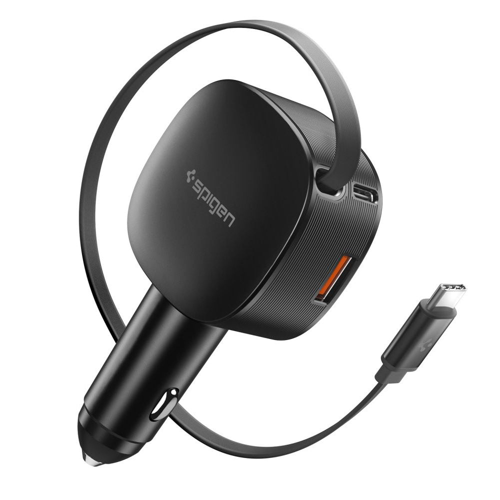 Spigen - Car Charger Essential EV603BT (ACP10515) - 3in1, USB, 2x Type-C, Built-in Retractable Cable, Fast Charging, 60W