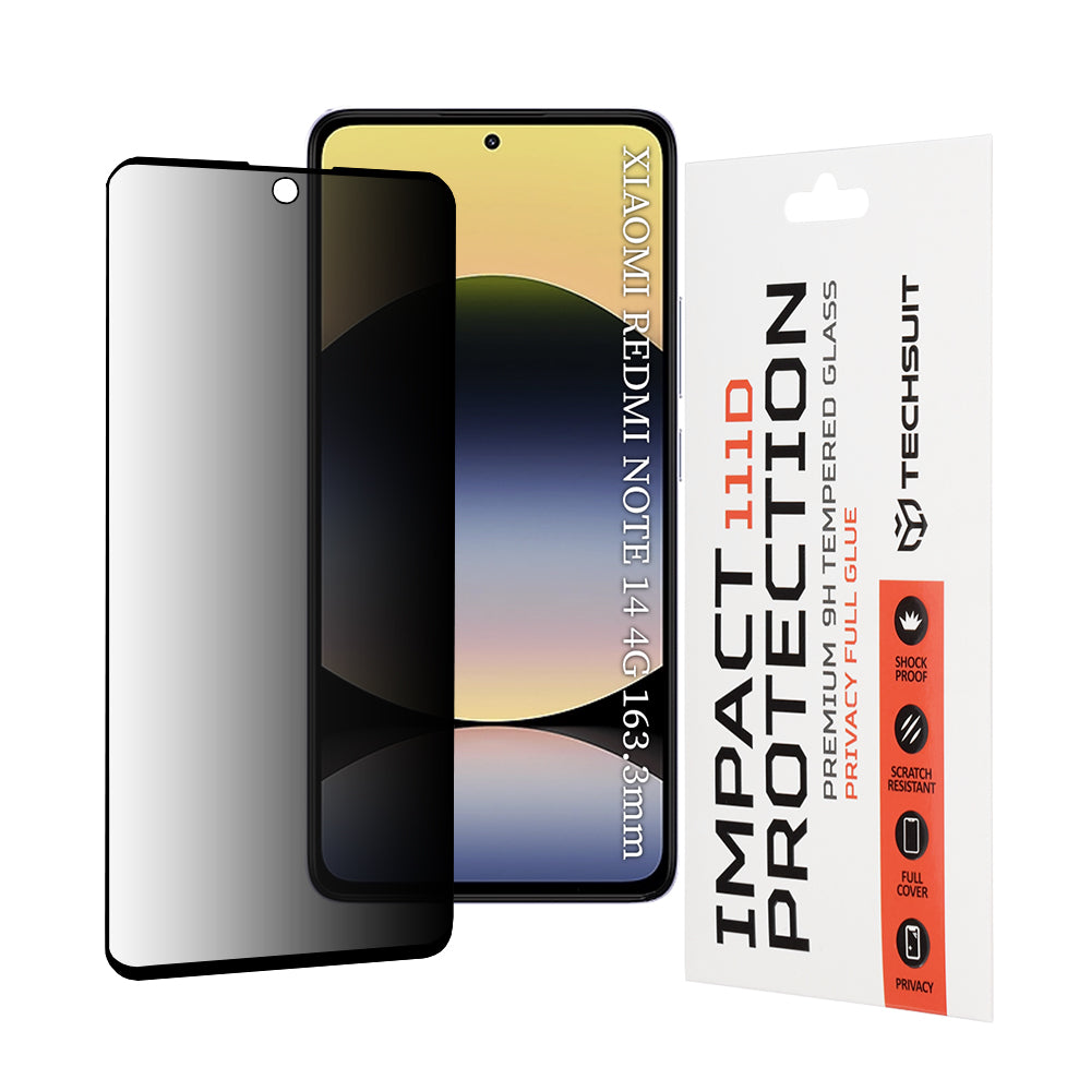 Techsuit - 111D Privacy Full Glue - Xiaomi Redmi Note 14 4G (Regional) / Redmi Note 14 5G - Black