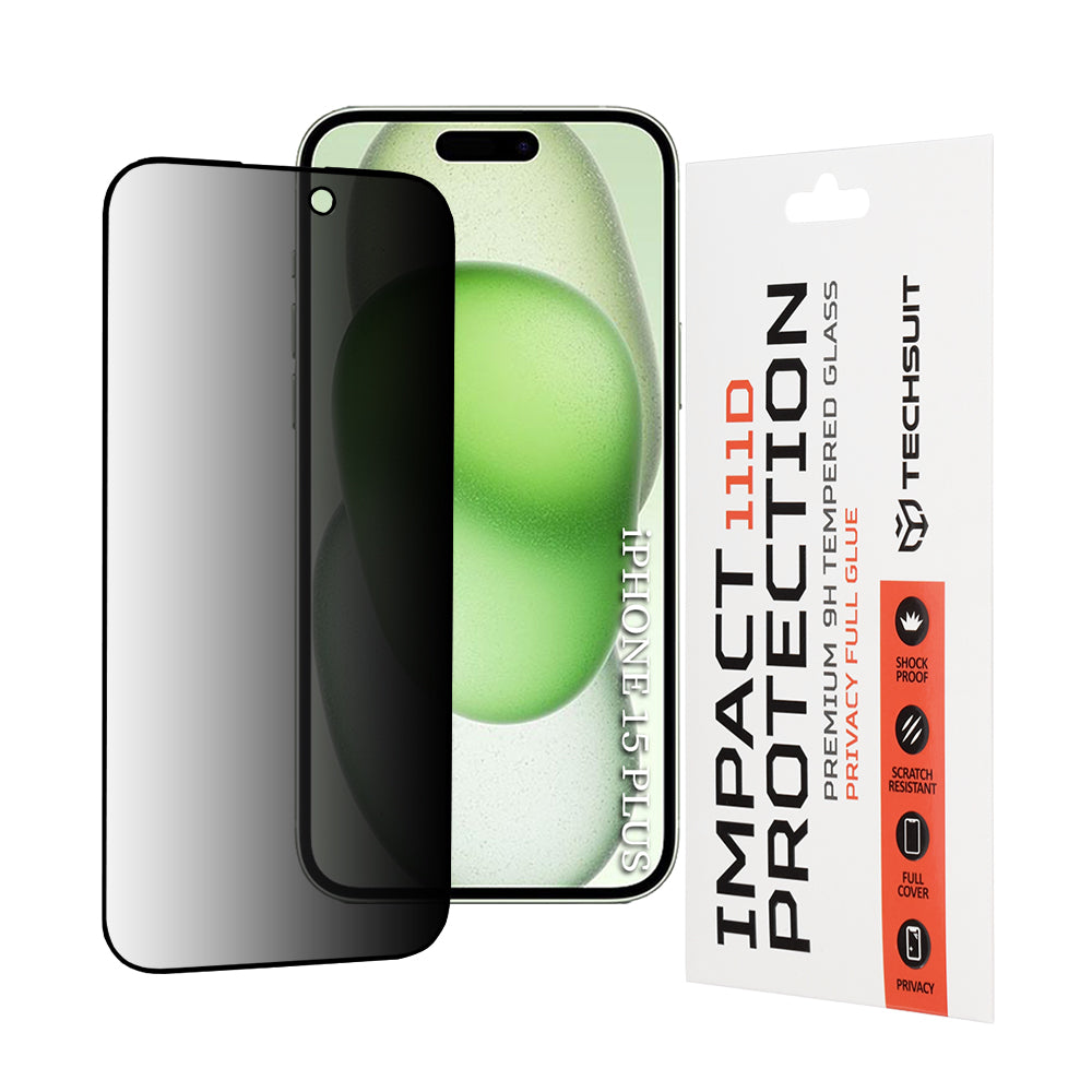 Techsuit - 111D Privacy Full Glue - iPhone 15 Plus / iPhone 16 Plus - Black
