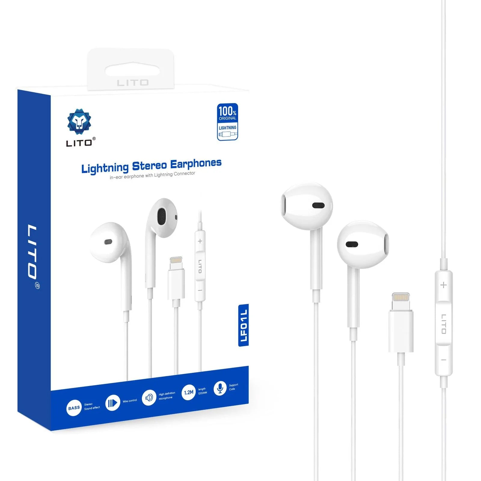 Casti Lito (LF01L), Lightning, Stereo, Alb