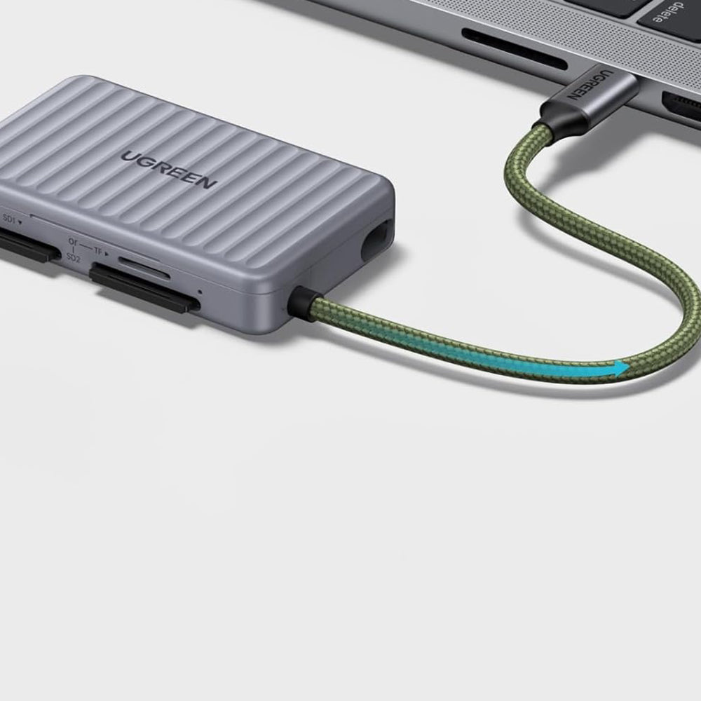 Ugreen - Card Reader (55886) - Type-C to 2x SD, TF Card, Dual Connector, 170MB/s, Plug&Play, Built-in Cable - Grey