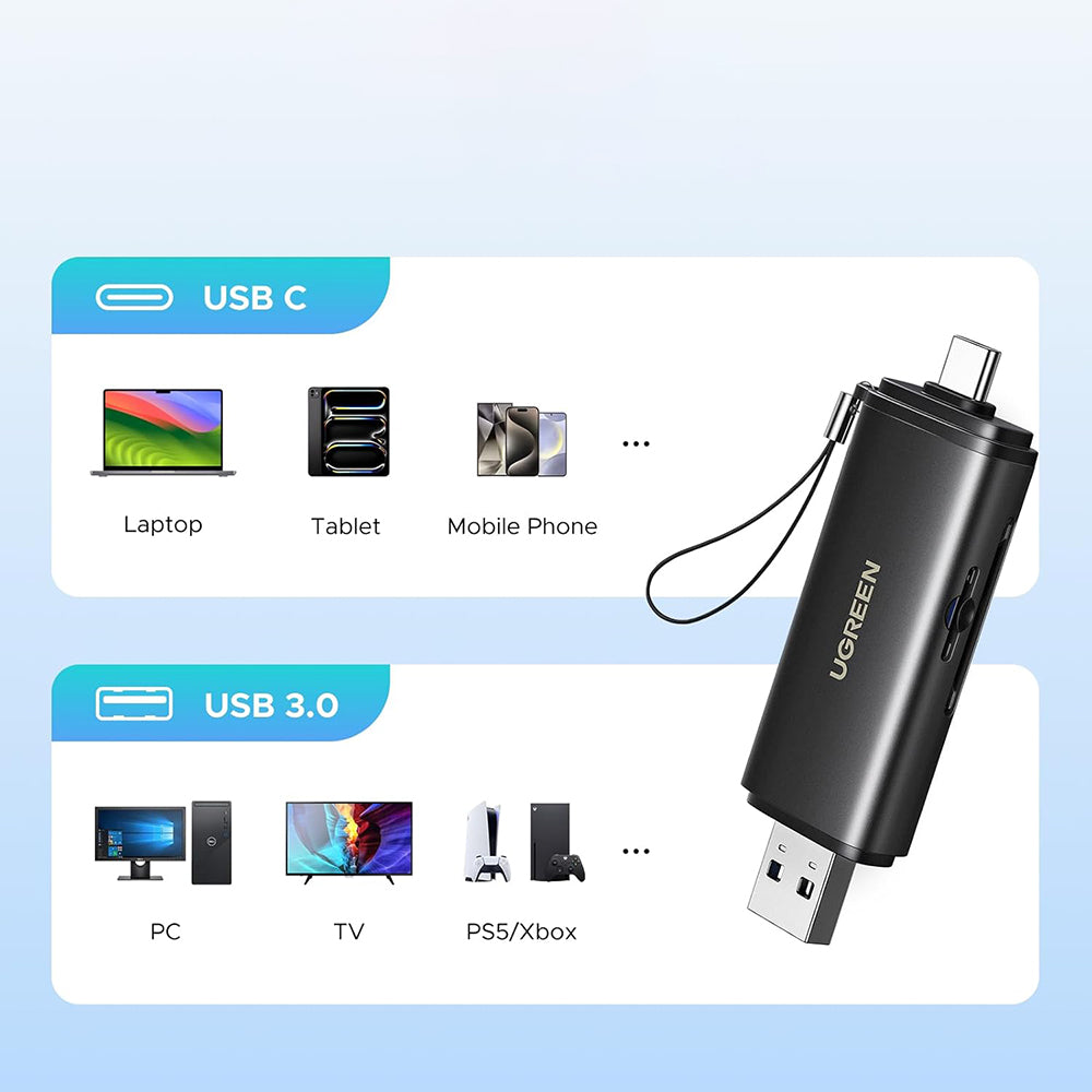 Ugreen - Card Reader CM803 (65024) - Type-C, USB to SD, TF Card, Dual Connector, 312MB/s, Plug&Play - Black