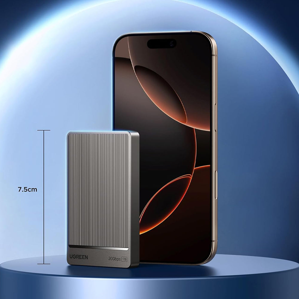 Ugreen - External Solid State Drive (35270) - USB Portable SSD, 1TB, 20Gbps, Gen2x2, Smart Chip, Dual Cooling - Grey