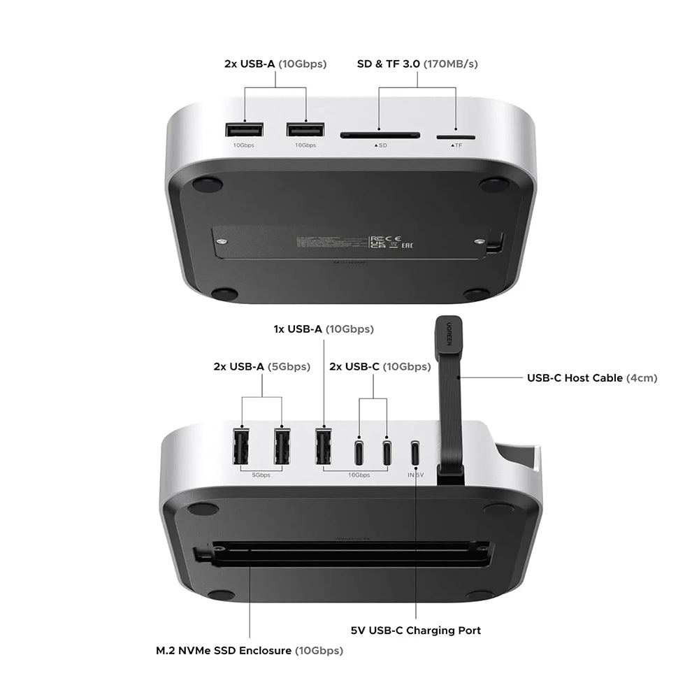 Hub Ugreen CM841 (65487), USB-C la 5x USB / 2x USB-C / SD-TF / M2 NVMe, 10Gbps, Gri