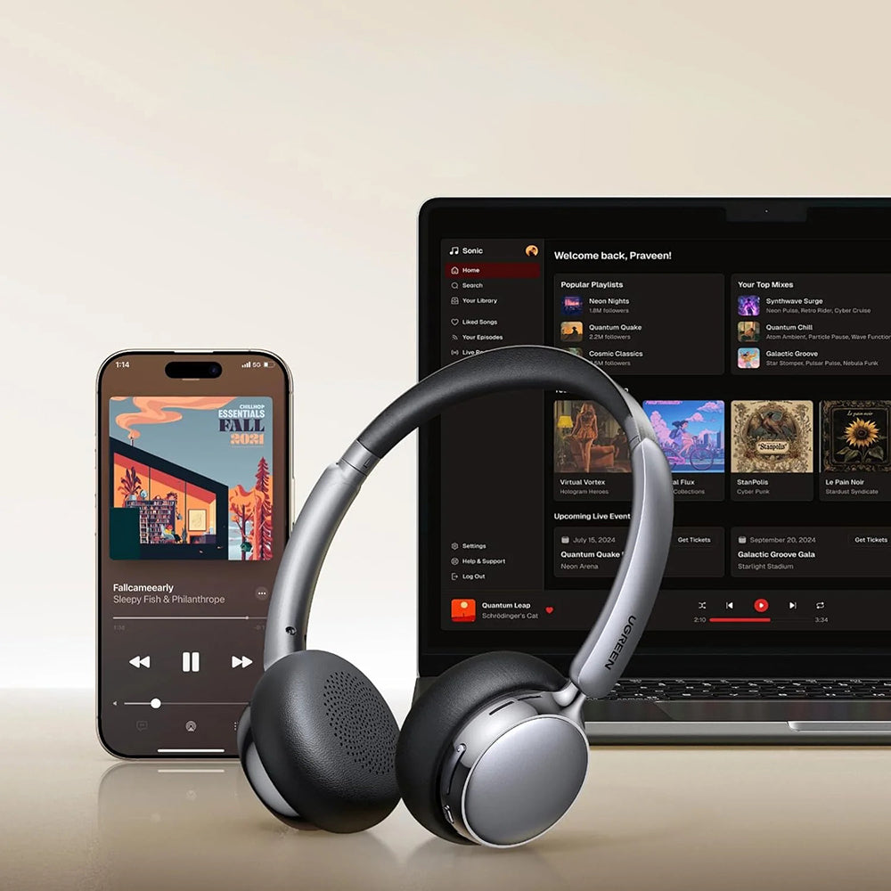 Ugreen - Wireless Headphones HiTune Studio Plus HP207 (75631) - Bluetooth 6.0, TWS, ANC, Low Latency, 500mAh - Beige