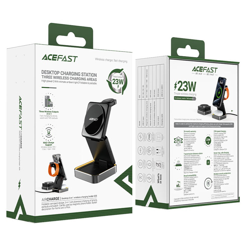 Acefast Incarcator Acefast Charging Station 3in1 (E20), MagSafe for Phone, Earbuds, Apple Watch, 23W, 3A, Foldable, Meta