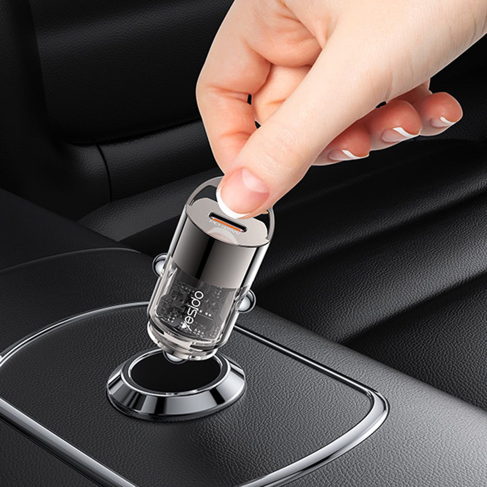 Yesido - Hidden Car Charger (Y67) - Type-C, PD45W, Aluminum Alloy, Super Fast Charging - Black
