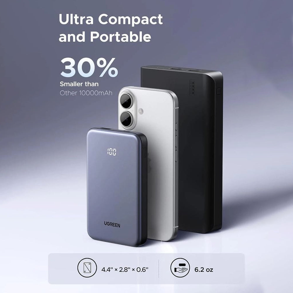 Ugreen - Power Bank PB507 (75131B) - Fast Charging, Digital Display, USB, Type-C, 22.5W, 10000mAh - Grey