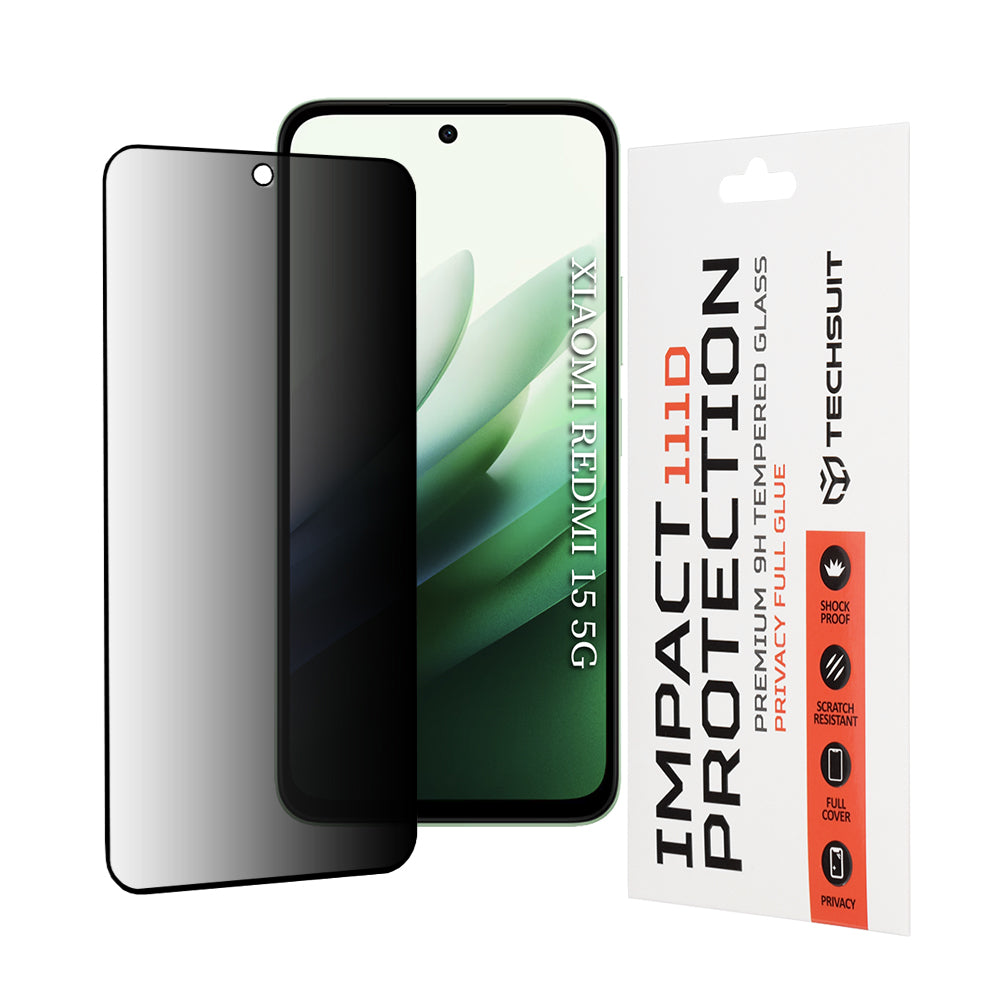 Techsuit - 111D Privacy Full Glue - Xiaomi Redmi 15 4G / Redmi 15 5G - Black