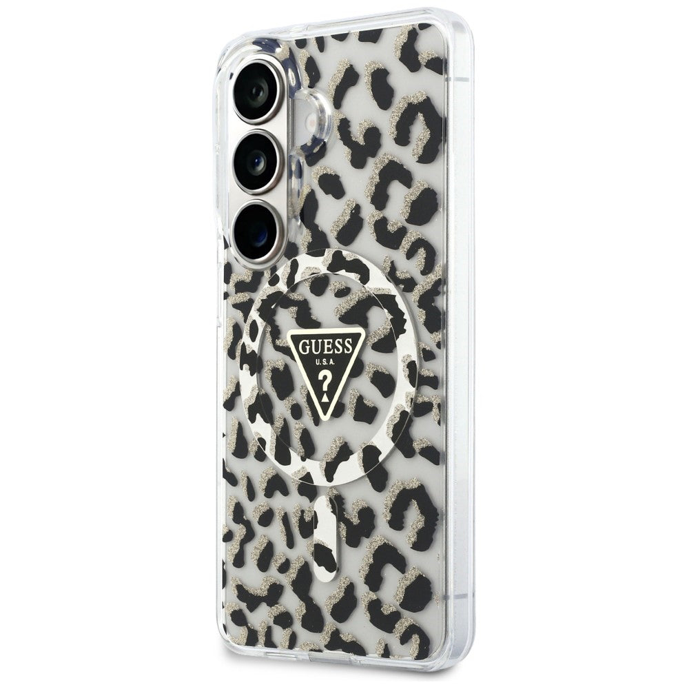 Husa pentru Samsung Galaxy S26 - Guess IML Leopard Print Triangle MagSafe (GUHMS26SHLEGTGLK) - Black