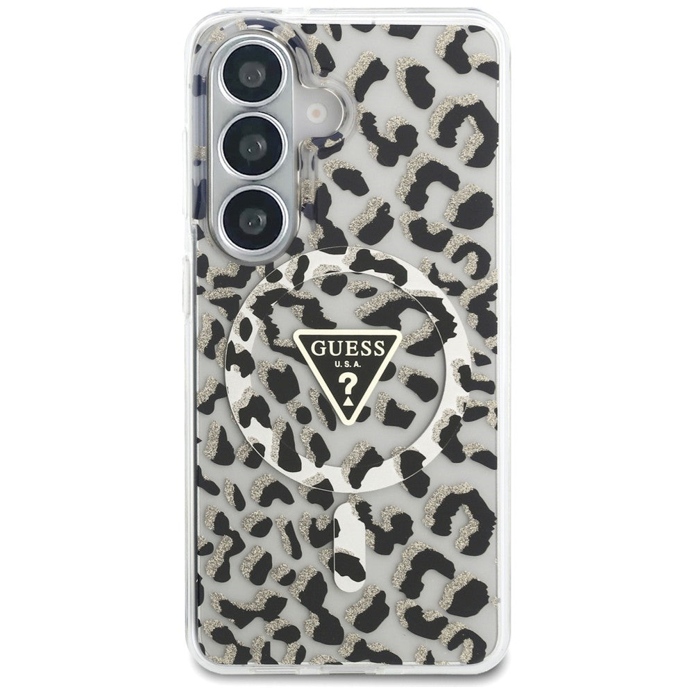 Husa pentru Samsung Galaxy S26 - Guess IML Leopard Print Triangle MagSafe (GUHMS26SHLEGTGLK) - Black