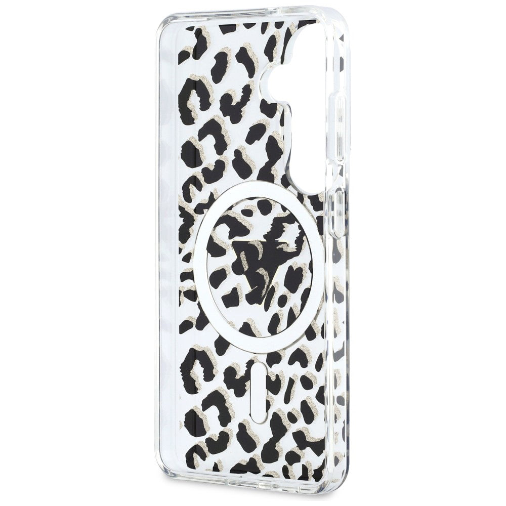Husa pentru Samsung Galaxy S26 - Guess IML Leopard Print Triangle MagSafe (GUHMS26SHLEGTGLK) - Black