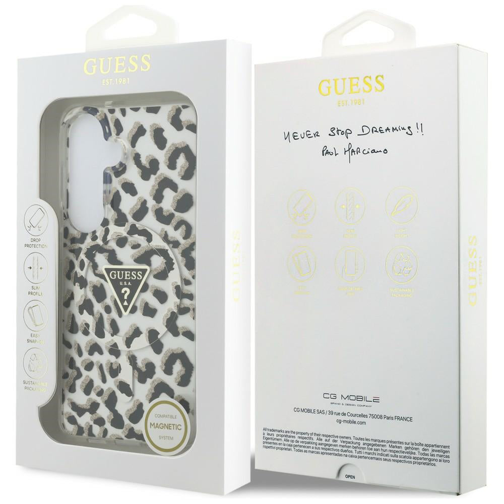 Husa pentru Samsung Galaxy S26 - Guess IML Leopard Print Triangle MagSafe (GUHMS26SHLEGTGLK) - Black