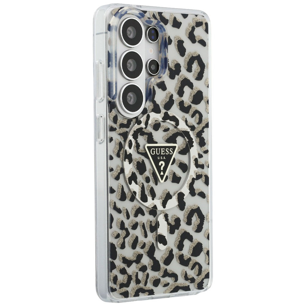 Husa pentru Samsung Galaxy S26 Ultra - Guess IML Leopard Print Triangle MagSafe (GUHMS26LHLEGTGLK) - Black