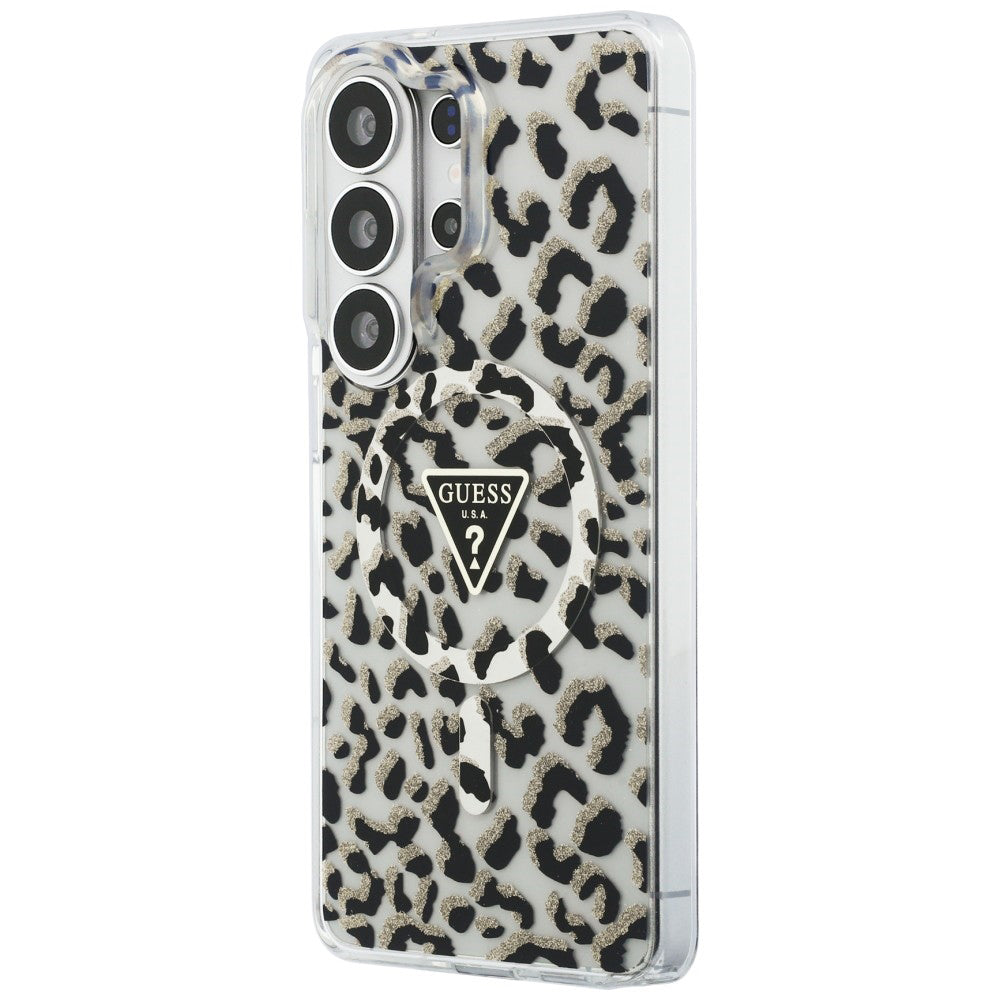 Husa pentru Samsung Galaxy S26 Ultra - Guess IML Leopard Print Triangle MagSafe (GUHMS26LHLEGTGLK) - Black