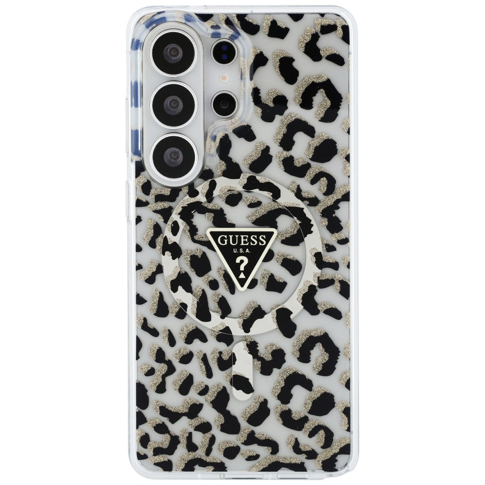Husa pentru Samsung Galaxy S26 Ultra - Guess IML Leopard Print Triangle MagSafe (GUHMS26LHLEGTGLK) - Black