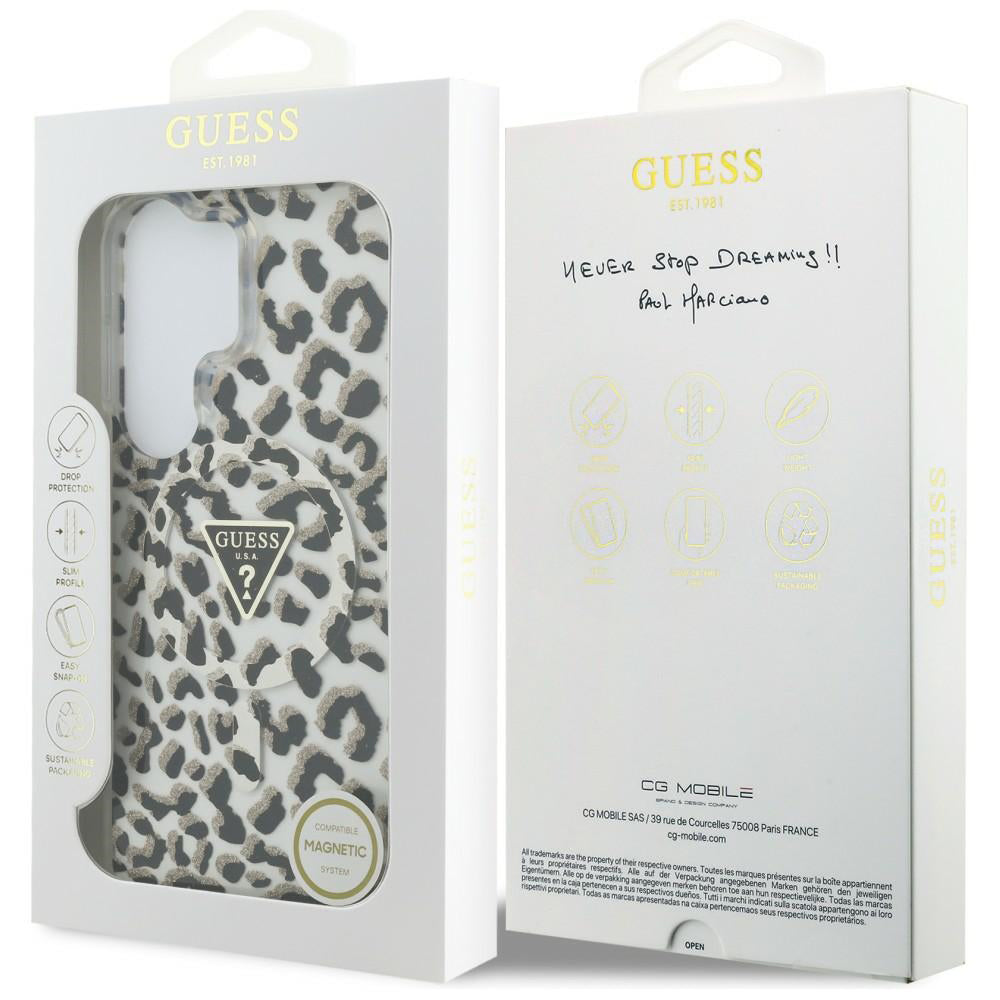 Husa pentru Samsung Galaxy S26 Ultra - Guess IML Leopard Print Triangle MagSafe (GUHMS26LHLEGTGLK) - Black