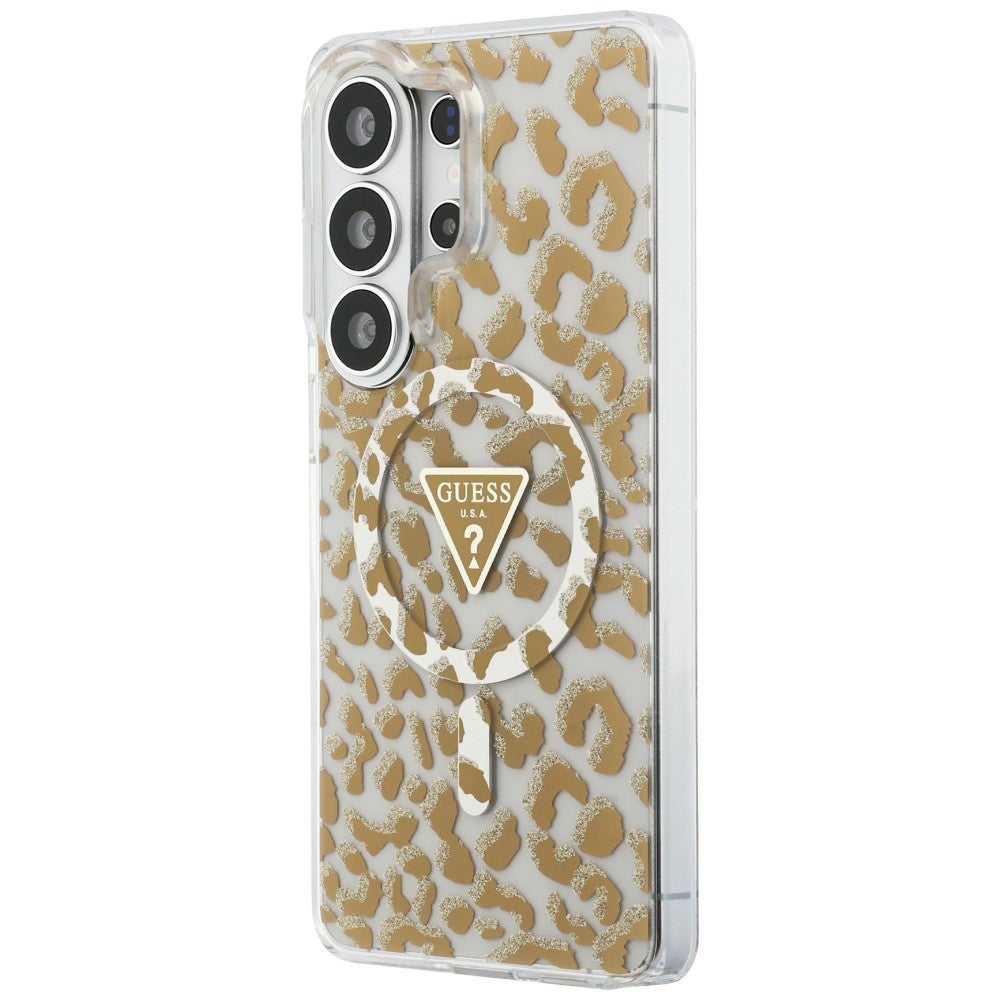 Husa pentru Samsung Galaxy S26 Ultra - Guess IML Leopard Print Triangle MagSafe (GUHMS26LHLEGTGLW)  - Brown