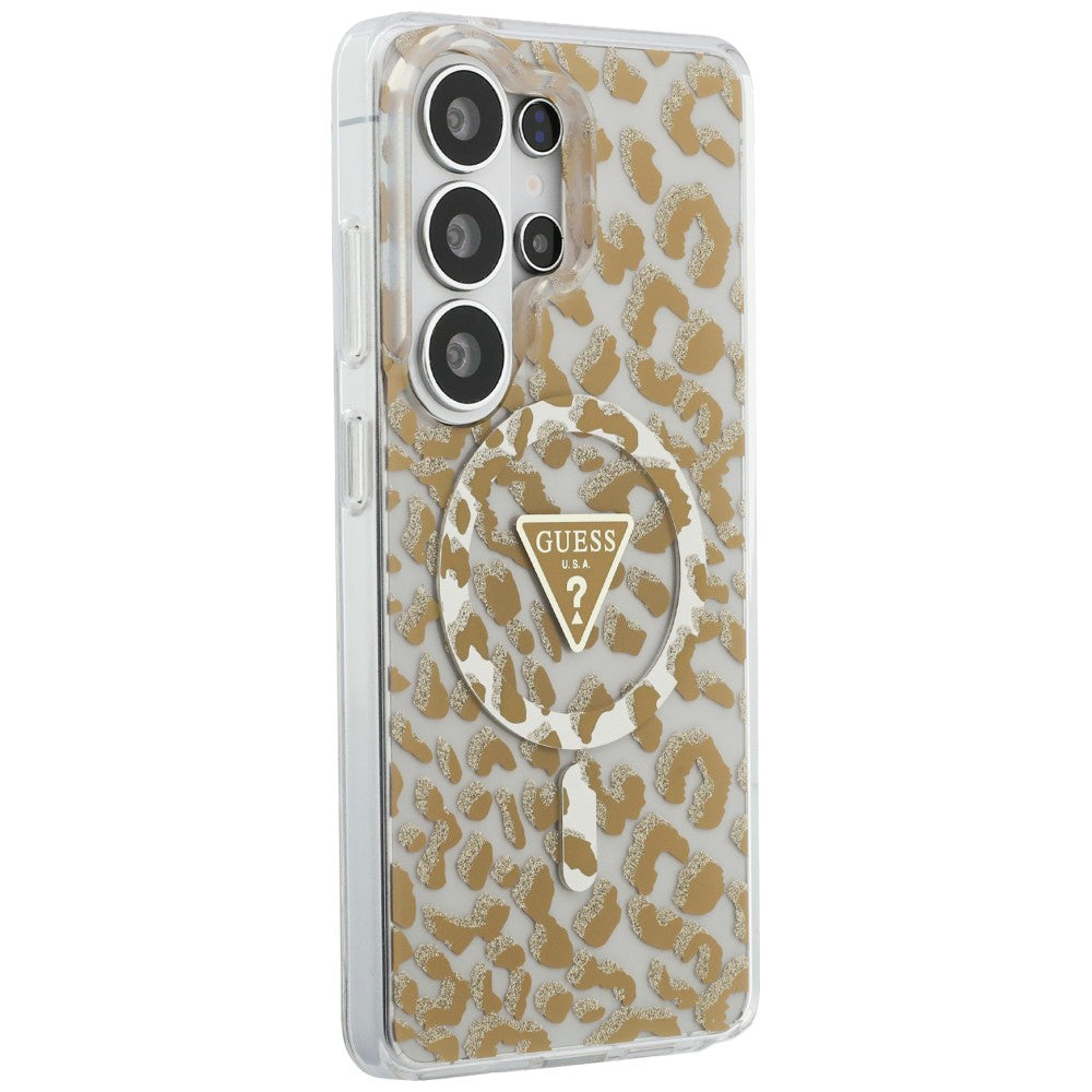 Husa pentru Samsung Galaxy S26 Ultra - Guess IML Leopard Print Triangle MagSafe (GUHMS26LHLEGTGLW)  - Brown