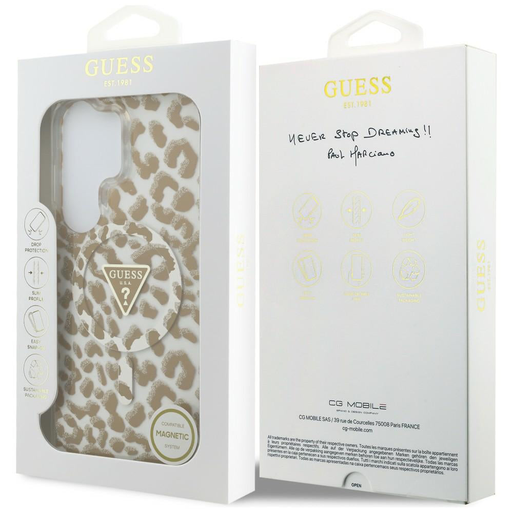 Husa pentru Samsung Galaxy S26 Ultra - Guess IML Leopard Print Triangle MagSafe (GUHMS26LHLEGTGLW)  - Brown