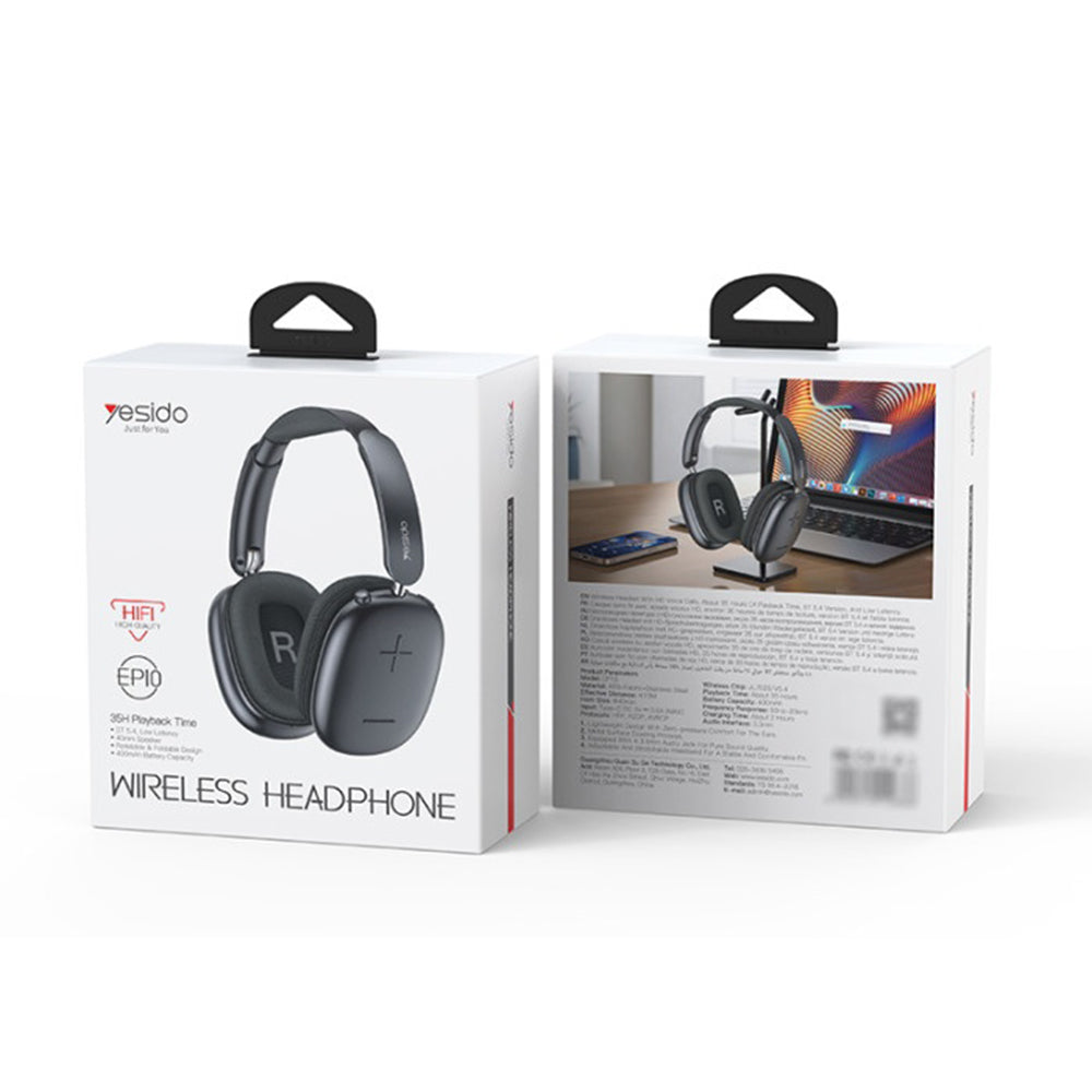 Yesido - Wireless Headphones (EP10) - with Bluetooth, Hi-Fi, Support Jack, 400mAh - Black