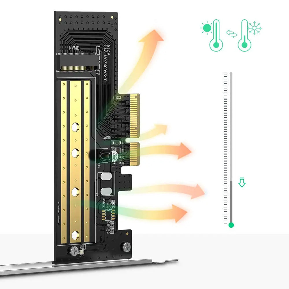 Ugreen - Expansion Card CM302 (70503) - M.2 NVME to PCIe 3.0 X4 Adapter, PCI-E x4/x8/x16 Slots, 32Gbps - Black