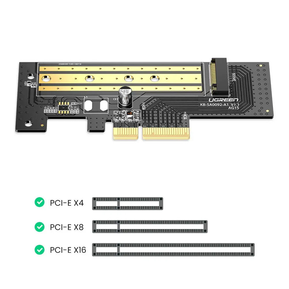 Ugreen - Expansion Card CM302 (70503) - M.2 NVME to PCIe 3.0 X4 Adapter, PCI-E x4/x8/x16 Slots, 32Gbps - Black