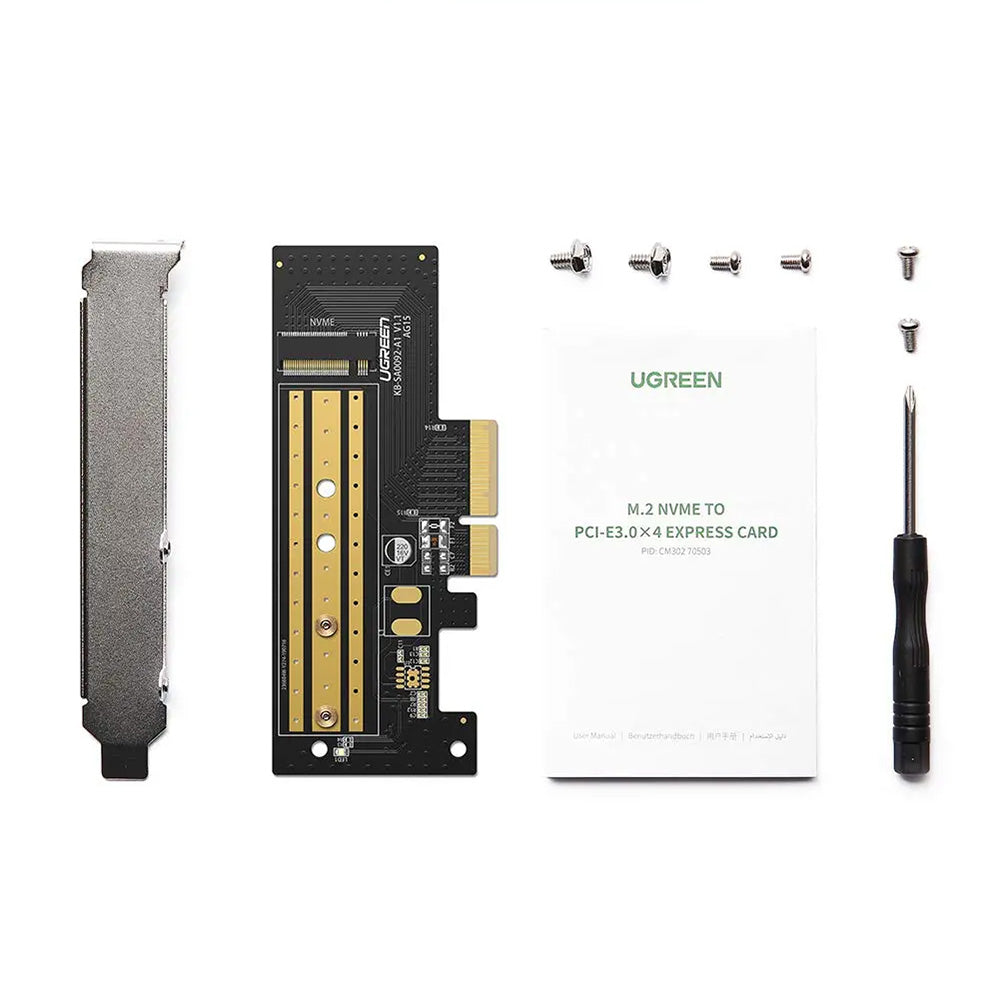 Ugreen - Expansion Card CM302 (70503) - M.2 NVME to PCIe 3.0 X4 Adapter, PCI-E x4/x8/x16 Slots, 32Gbps - Black