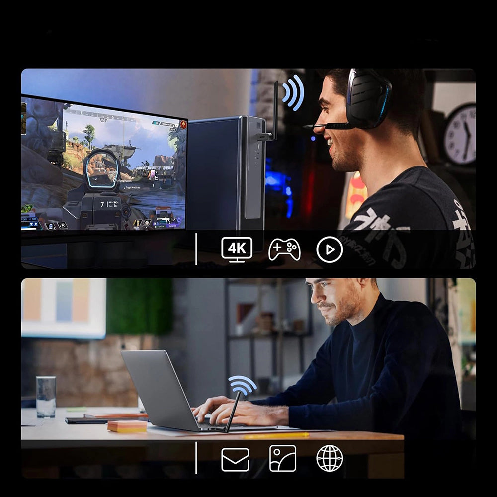 Ugreen - Wi-Fi Adapter AX900 (75109) - Windows 10/11, Bluetooth 5.4, Dual Band, 6dBi Antenna, Built-in Driver, USB - Bla