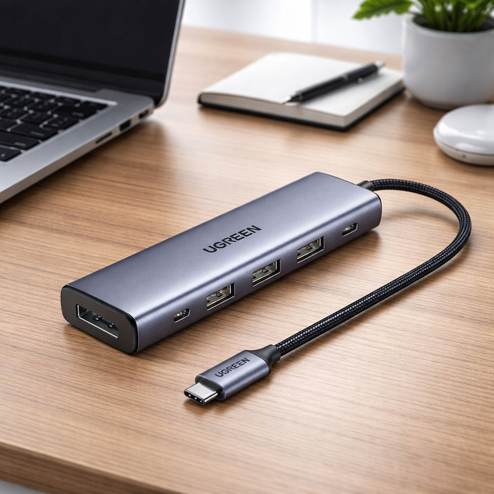 Ugreen - Docking Station CM511 (75642) - USB-C to 2x Type-C, 3x USB, Display Port, 5Gbps, PD 3.0, 100W, 4K@60Hz - Grey