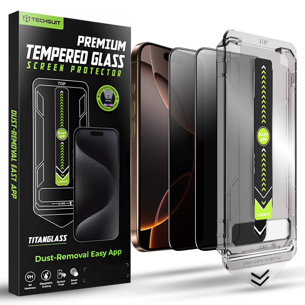 Techsuit - TitanGlass FullCover (2 pack) - iPhone 16 Pro / iPhone 17 - Privacy