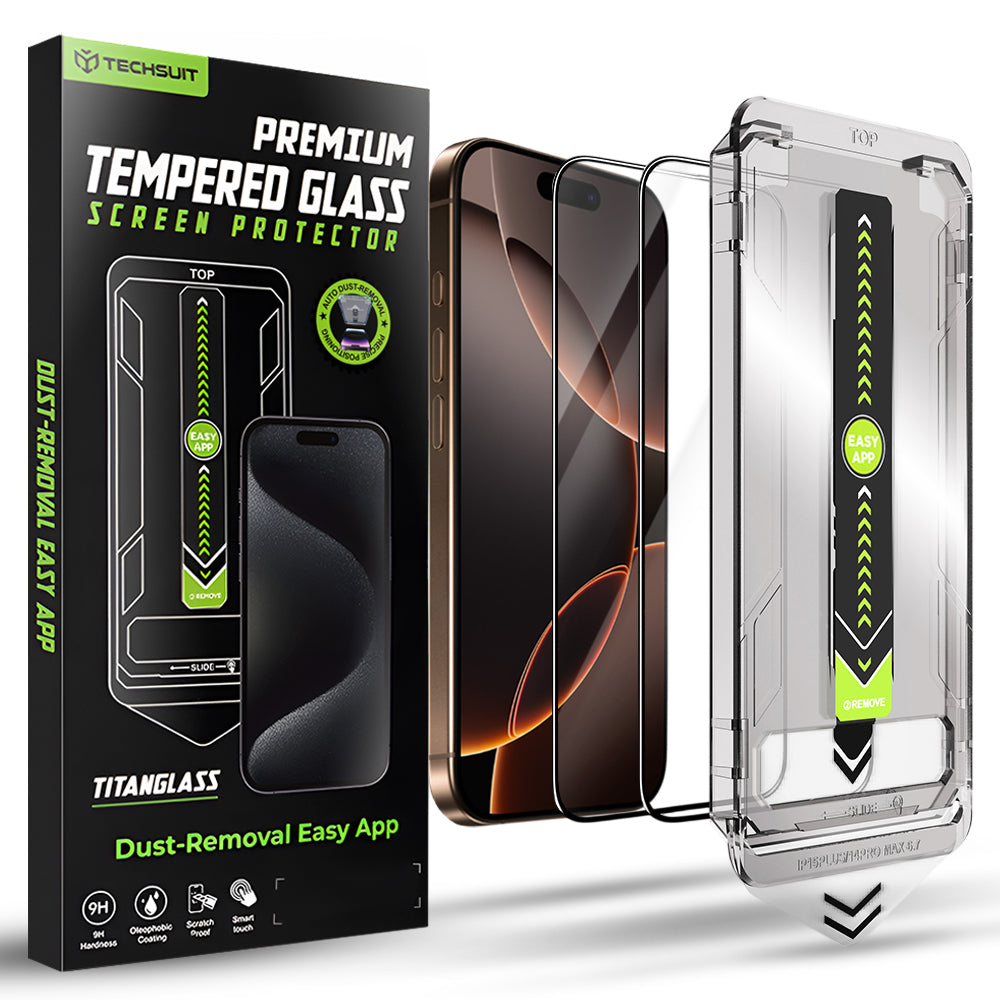 Techsuit - TitanGlass FullCover (2 pack) - iPhone 16 Pro / iPhone 17 - Black