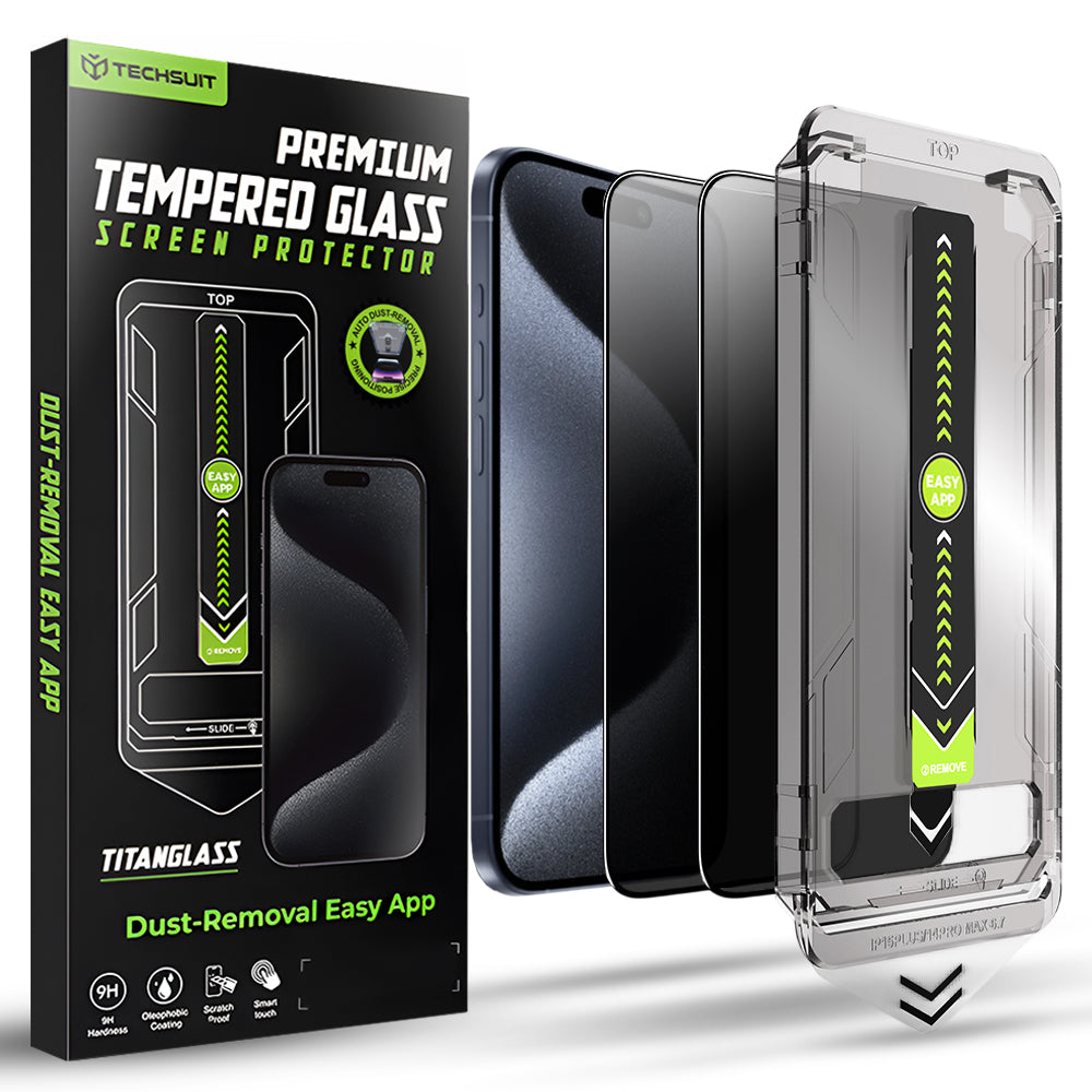 TechSuit Folie de protectie Techsuit TitanGlass FullCover (set de 2) compatibil cu iPhone 15 Pro, Privacy