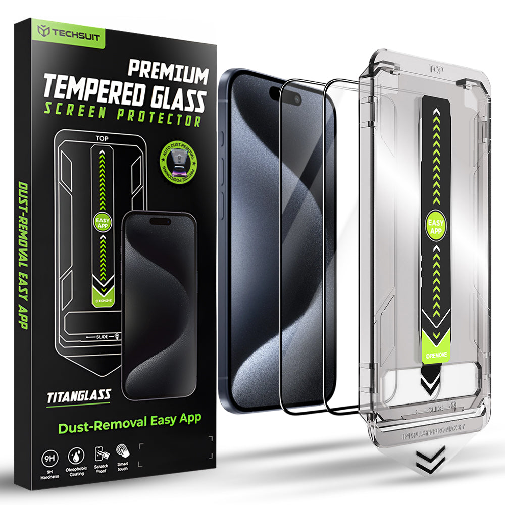 TechSuit Folie de protectie Techsuit TitanGlass FullCover (set de 2) compatibil cu iPhone 15 Pro, Negru