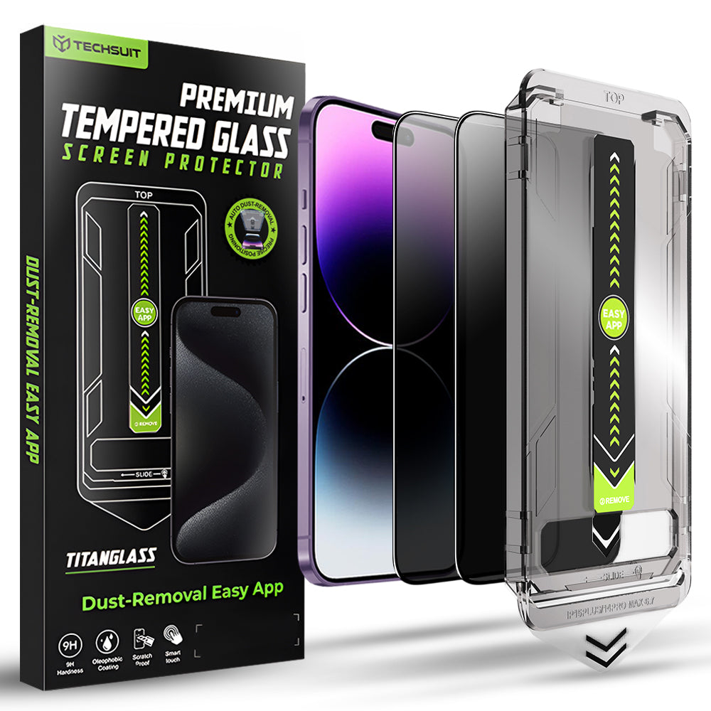 TechSuit Folie de protectie Techsuit TitanGlass FullCover (set de 2) compatibil cu iPhone 14 Pro Max, Privacy