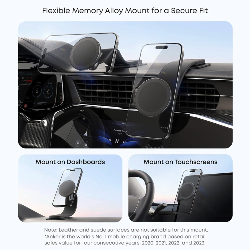 Anker - Car Holder Nano Magnetic (A9110H11) - Dashboards/Touchscreens, 3M Adhesive, 360°, Flexible, Universal - Black