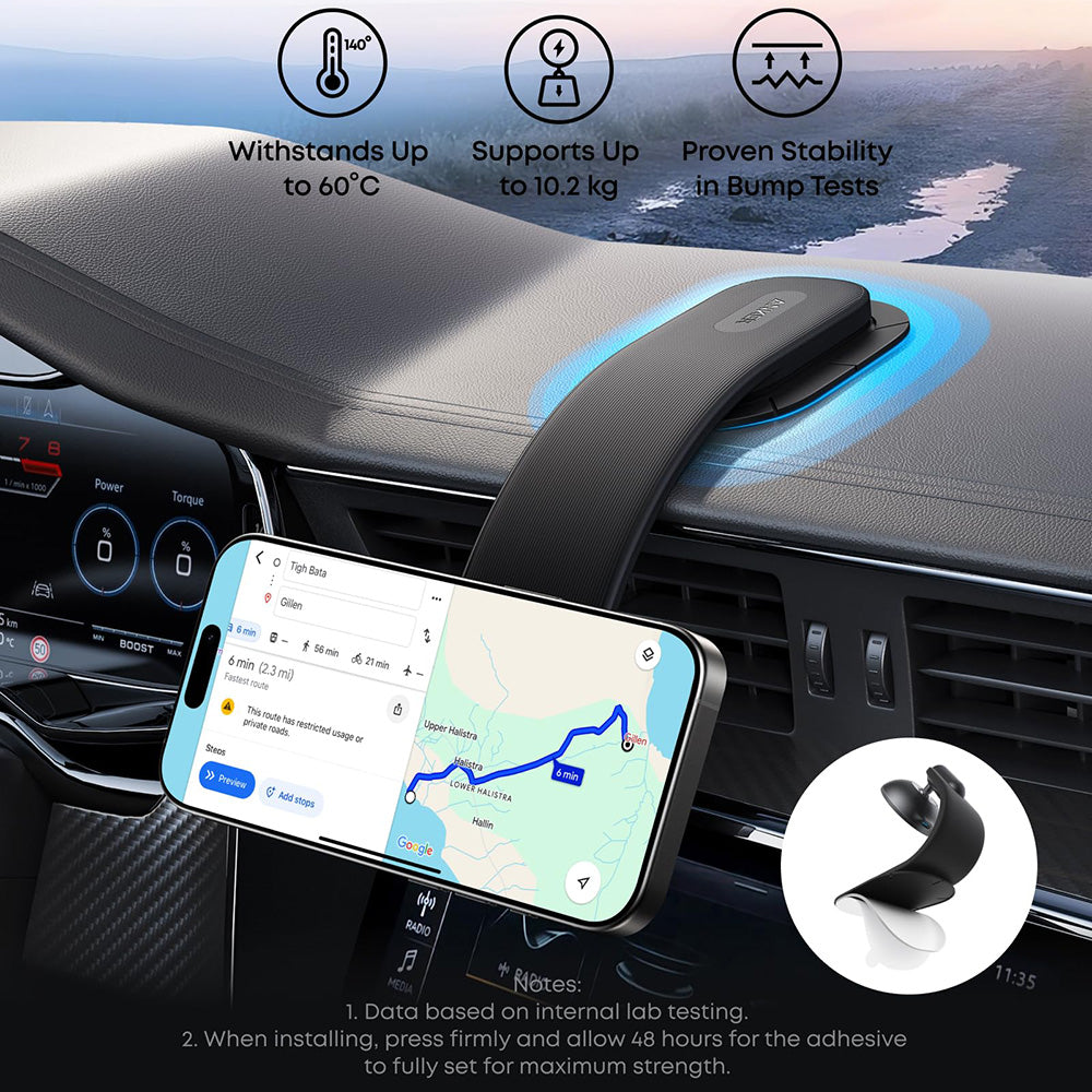 Anker - Car Holder Nano Magnetic (A9110H11) - Dashboards/Touchscreens, 3M Adhesive, 360°, Flexible, Universal - Black