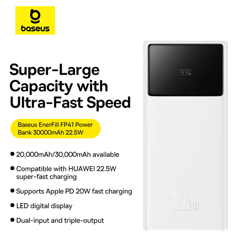 Baterie externa Baseus EnerFill FP41 (E0027K00), 30000mAh, Type-C / 2x USB-A, 22.5W, Negru