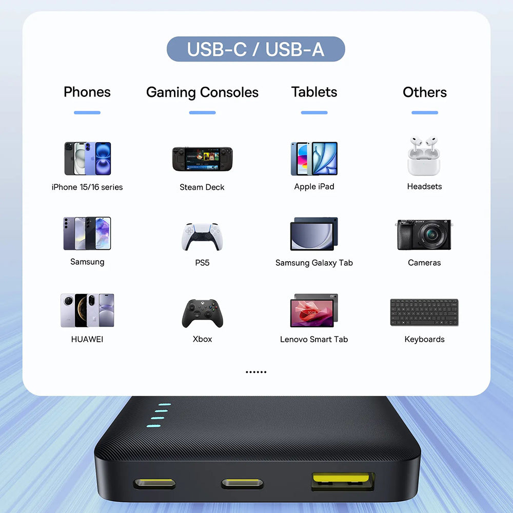 Baseus - Power Bank EnerFill FP21 (P1008210D123-00) - Dual-Port, 10000mAh, 22.5W, Slim Design - Black