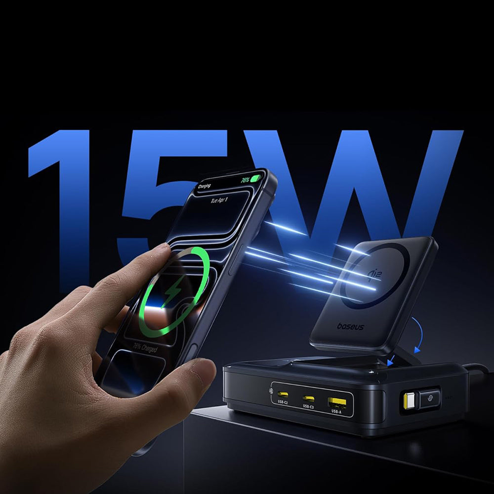 Incarcator Baseus (E0121700), 3x Type-C / 1x USB / Qi2, 160W, Negru