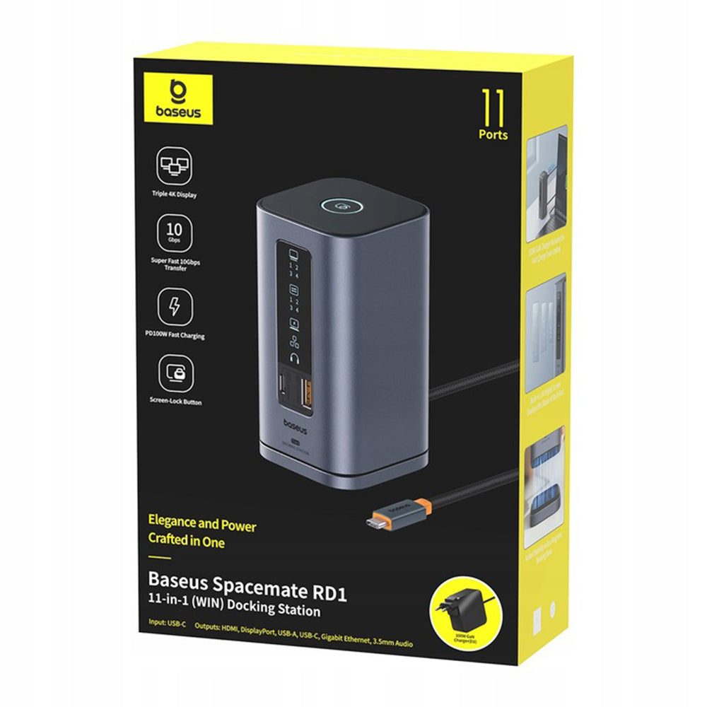Baseus - 11in1 Docking Station Spacemate Series (B0112701) - Triple 4K Display, 10Gbps, PD100W Fast Charging - Space Gre