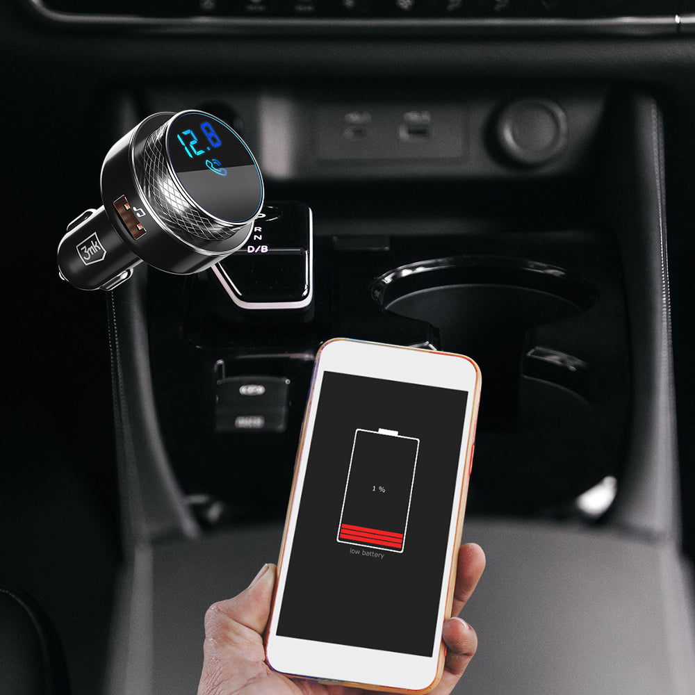 3mk - Car FM Transmitter Hyper - with Phone Charging Function, MP3 Player, LED, 2x USB, Card Slot, 30W, QC, 2A - Black/S