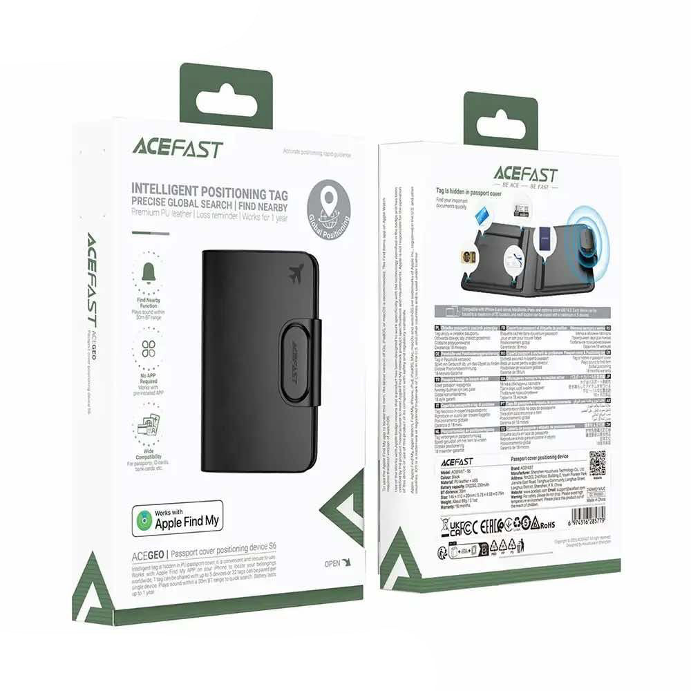Acefast Gadget Acefast Smart Passport Cover (S6), Apple "Find My", Built-in Tracker, Slim Design, PU Leather, Negru – im
