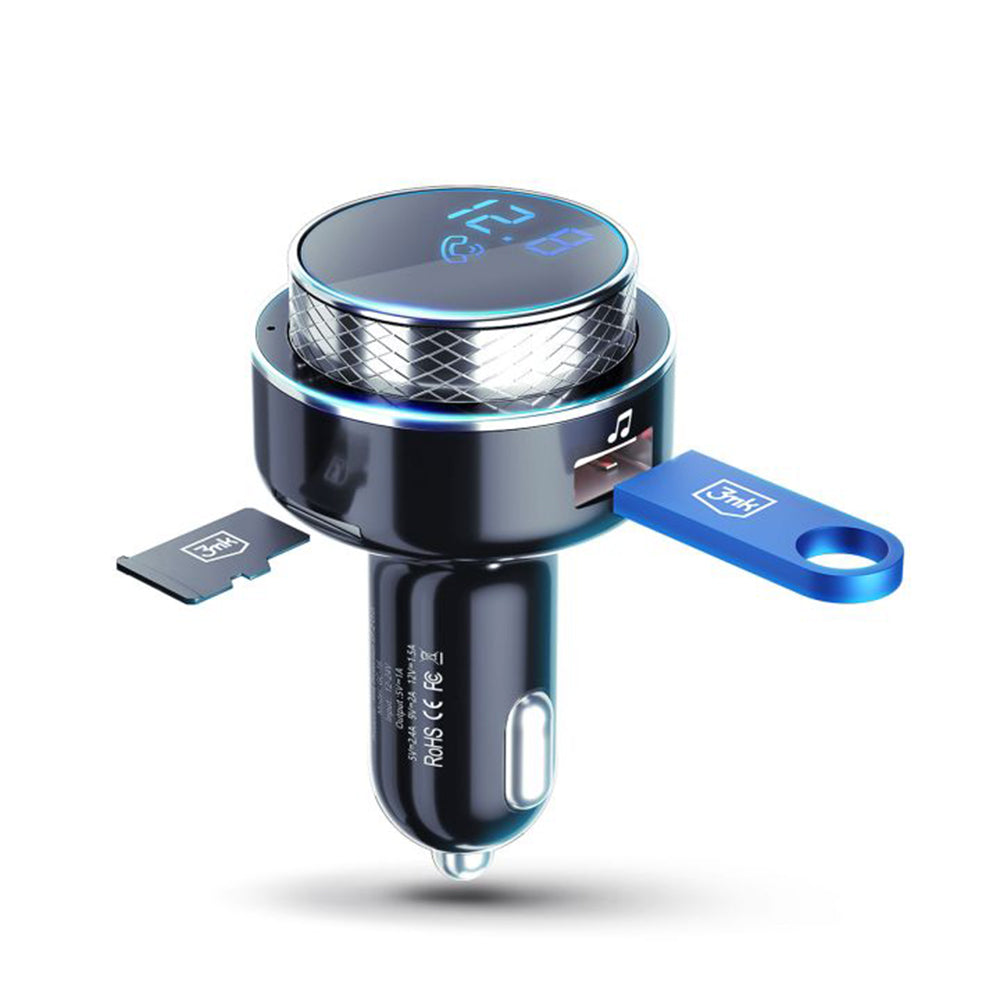 3mk - Car FM Transmitter Hyper - with Phone Charging Function, MP3 Player, LED, 2x USB, Card Slot, 30W, QC, 2A - Black/S