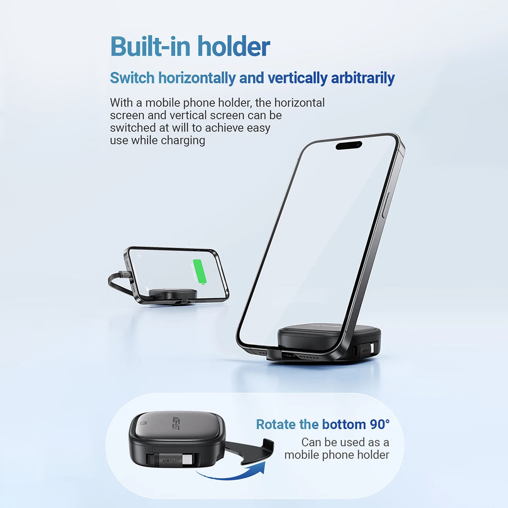 Acefast Cablu Acefast (J3), Travel Set with Retractable Cable 2x USB-C, USB, Lightning, Micro-USB, TF, 60W, 3A, 0.95m, N