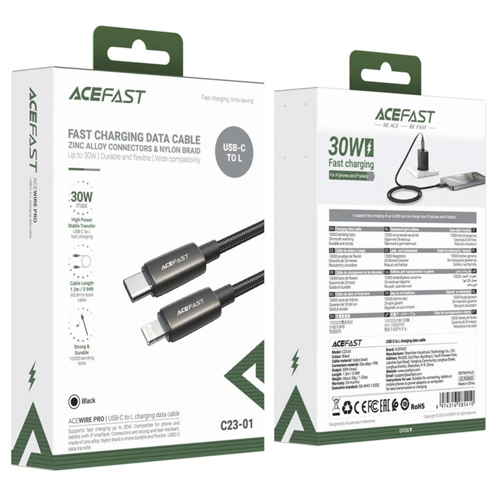 Acefast Cablu Acefast (C23-01), USB-C to Lightning, 30W, Braided cable, 1.2m, Negru – imagine 5