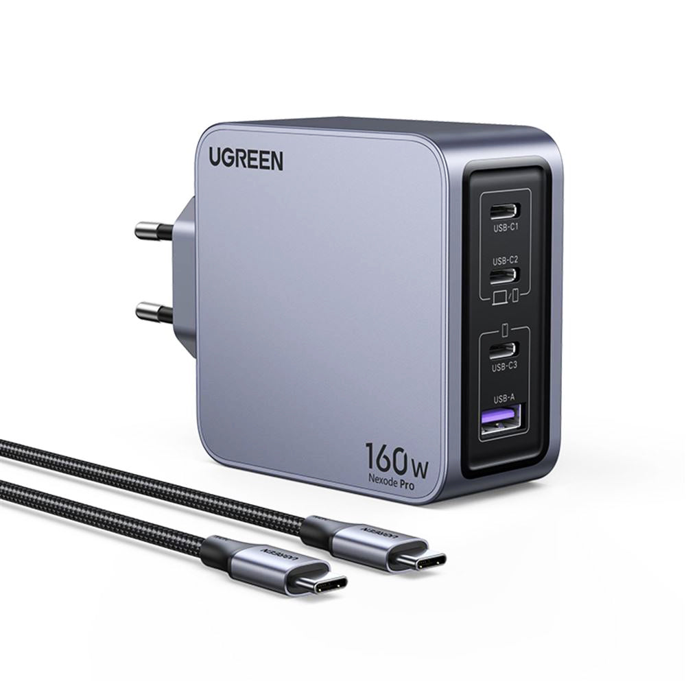 Ugreen - Wall Charger Nexode Pro X763 (25877) - with Type-C Cable, GaN, Fast Charge, USB, 3x Type-C, 160W, 3A, 1.5m - Gr