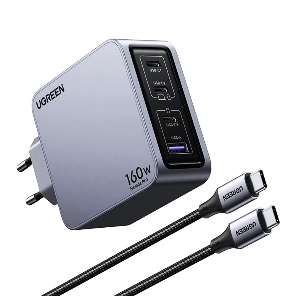 Ugreen - Wall Charger Nexode Pro X763 (25877) - with Type-C Cable, GaN, Fast Charge, USB, 3x Type-C, 160W, 3A, 1.5m - Gr