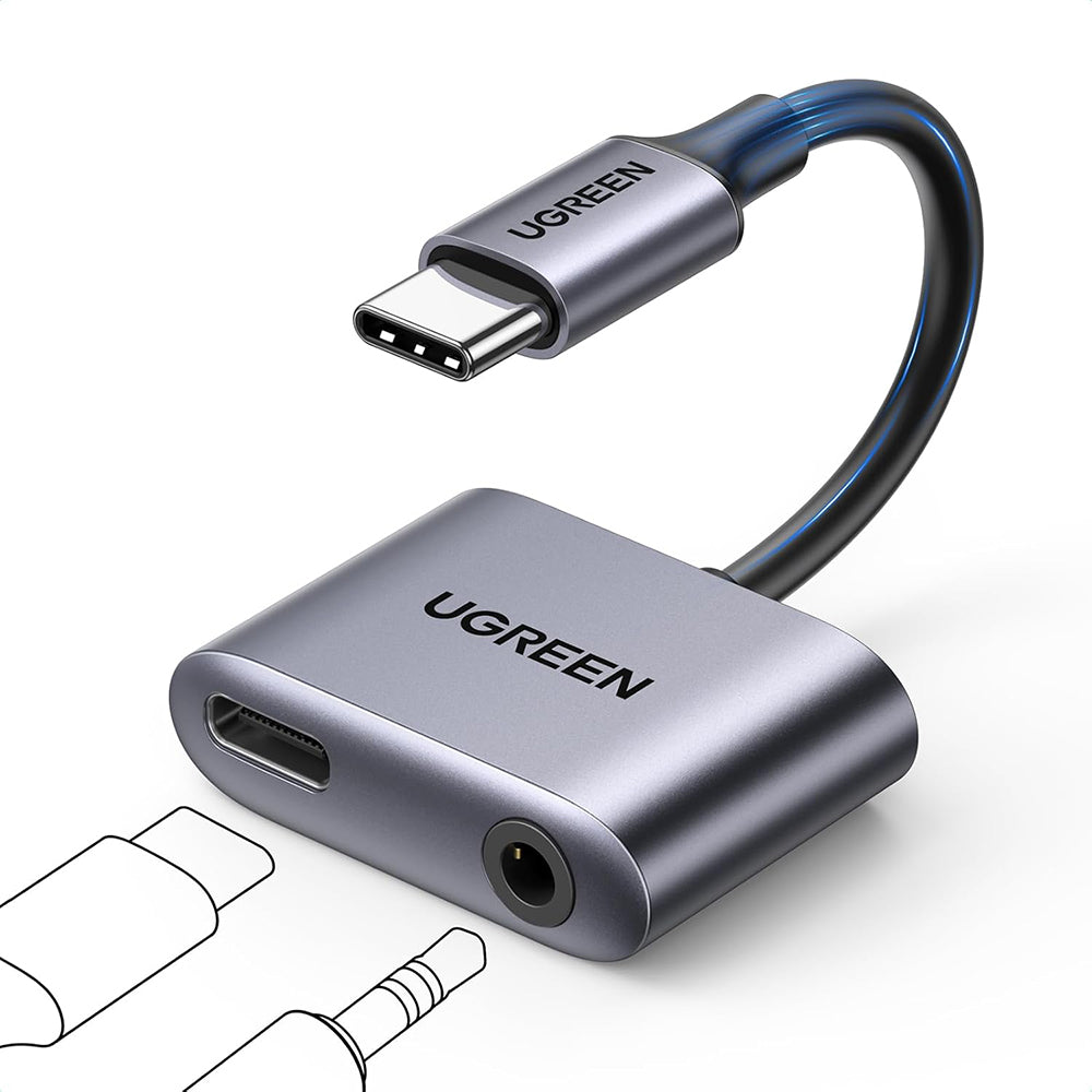 Ugreen - Audio Adapter CM231 (60164) - Type-C to Jack 3.5mm, USB-C, Stereo, Line Control, Microphone Input, PD30W - Grey