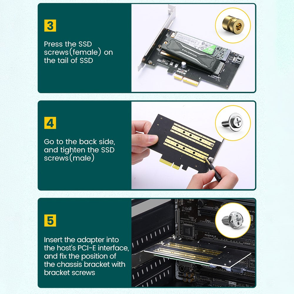Ugreen - Expansion Card CM302 (70504) - M.2 SATA + M.2 NVMe to PCI-E X4, 32Gbps (PCI-E), 6Gbps (SATA) - Black